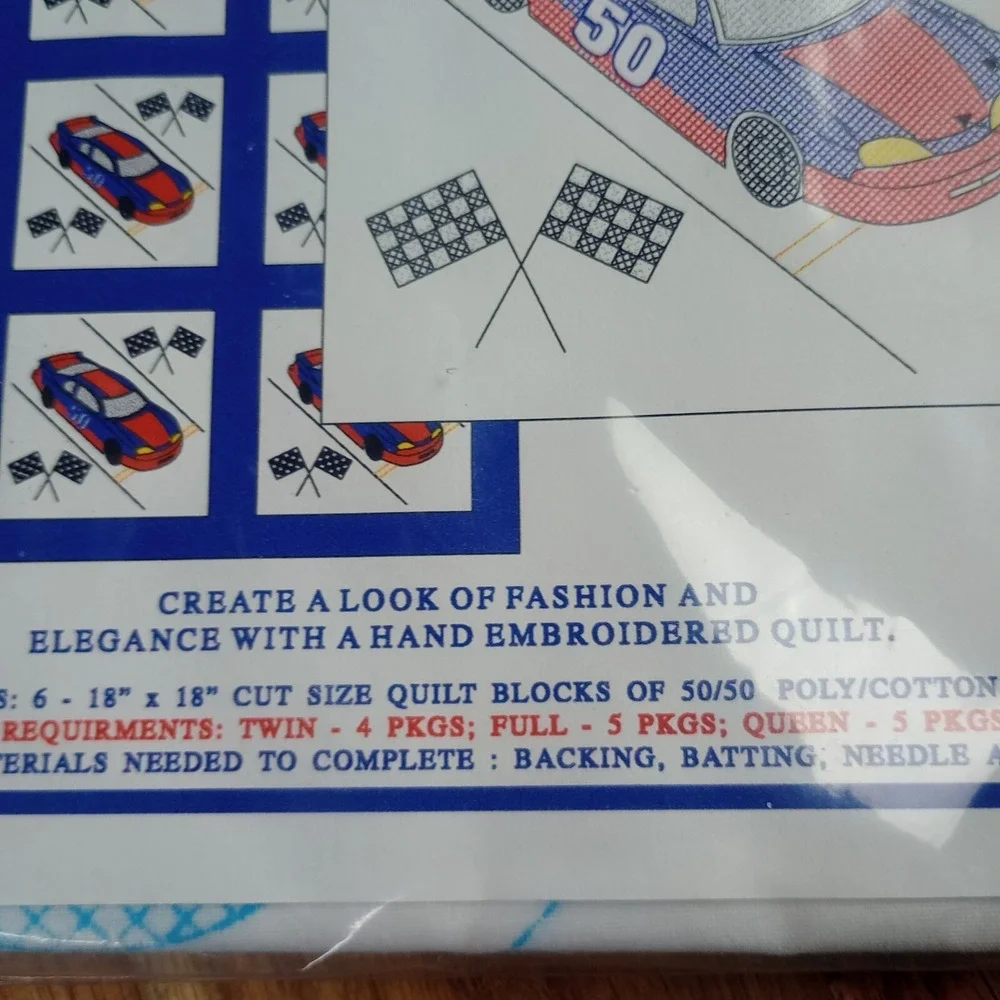 Jack Dempsey Needle Art Item 732 Race Car #277 Nursery‎ Quilt Blocks with Thread